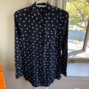 J Crew - 100% Silk Clock pattern blouse